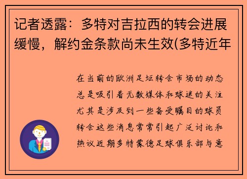 记者透露：多特对吉拉西的转会进展缓慢，解约金条款尚未生效(多特近年转会)