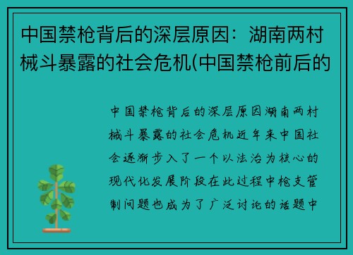 中国禁枪背后的深层原因：湖南两村械斗暴露的社会危机(中国禁枪前后的对比)