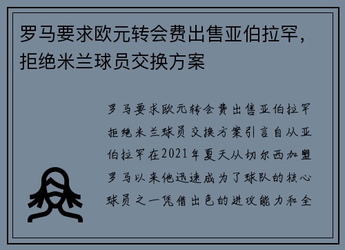 罗马要求欧元转会费出售亚伯拉罕，拒绝米兰球员交换方案