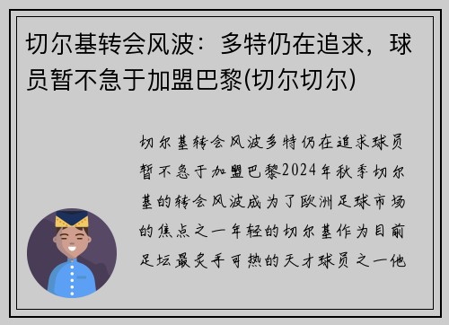 切尔基转会风波：多特仍在追求，球员暂不急于加盟巴黎(切尔切尔)